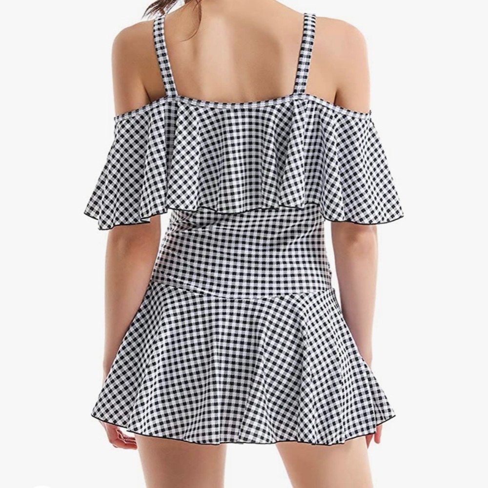 🏊♀️🌊 SwimDress Ruffle Off-the-Shoulder OnePiece - Picture 3 of 4